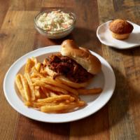 Rodeo Pulled Pork Sandwich with 2 Sides · Slow smoked pulled pork. Add slaw to make it Carolina style.