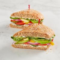 The Veggie Sandwich · Spinach, tomatoes, crisp cucumbers, balsamic red onions, house roasted multicolored peppers,...