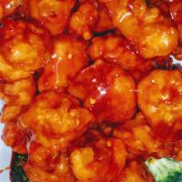 General Tso's Chicken · Served with white rice. Spicy.