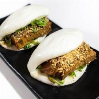 213. Pork House Bao · 2 pieces. Pork belly, crushed peanuts, scallions and cilantro. Contains peanut.