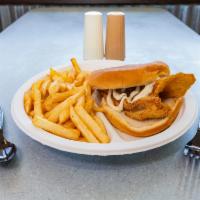 Flounder Sandwich · Served on a jumbo hamburger bun with tartar sauce.