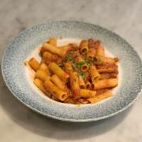 Rigatoni Ragu · Parmigiano and Meat sauce.