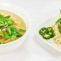 Clear Noodle Dark Meat Chicken Soup · Savory soup with a poultry base. 