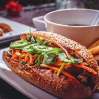 Banh Mi Viet Street Sub · Baguette with meat choices, homemade mayonnaise, cucumber, carrot, daikon, cilantro and jala...