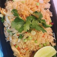 Spicy Fried Rice · Spicy fried rice with choice of meat, bell pepper, onion and basil. Spicy.