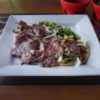 Huarache Azteca · With cactus and steak or loin.