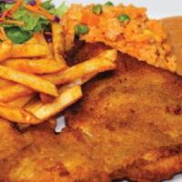Breaded Chicken · Chicken breaded in our in-house recipe accompanied with seasoned fries.