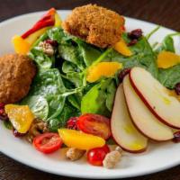 Rustica Salad · Baby spinach, goat cheese, cherry tomatoes, walnuts, cranberries and sliced apples. Served w...