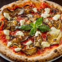 Sicilian Eggplant Pizza · Tomato sauce, fresh ricotta cheese, oven-roasted eggplant, roasted garlic, Parmigiano Reggia...