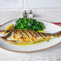 Branzino · Mediterranean fish broiled with Garlic & Oil.