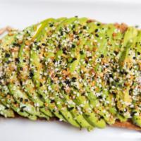 Avocado Toast Sandwich · Vegetarian. Sliced avocado with everything sesame spice, drizzled with EVOO on multigrain br...