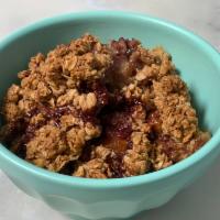 Breakfast Oat Bran Fruit Crisp · Apples, peaches and strawberries baked with a crunchy oat bran cinnamon topping. Gluten free.