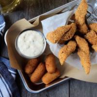 Catfish Fingers · Hand-breaded, crispy-fried, with homemade hushpuppies.