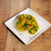 Dal Spinach · Yellow lentils & spinach cooked & sauteed with onions, cumin & garlic.