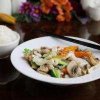 Moo Goo Gai Pan · Fried tofu and mixed vegetables stir-fried in house brown sauce.