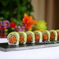 Green Dragon Roll · Spicy tuna inside, decorated with thinly sliced avocado.