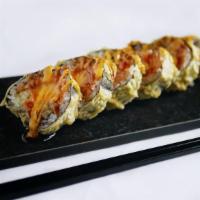 Godzilla Roll · Deep-fried. Spicy tuna, eel, avocado, cucumber and mozzarella cheese sauce: eel sauce, spicy...
