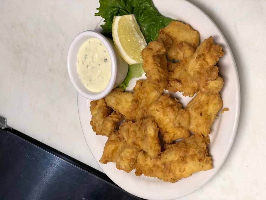 Haddock Bites · Fresh haddock battered and fried. Served with tartar sauce.