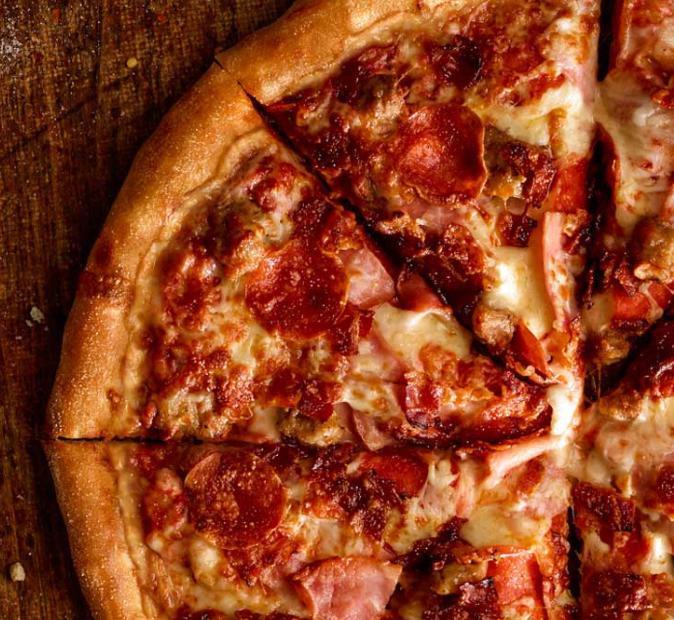 All Meat Pizza · Pepperoni, ham, Italian sausage, bacon, our original sauce and 3 fresh signature cheeses.