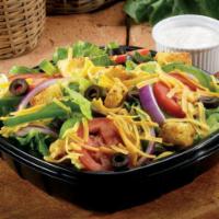 Garden Salad · Fresh-cut lettuce blend, cheddar cheese, black olives, red onions, green peppers, sliced tom...