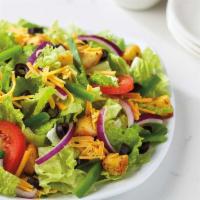 Garden Salad Family Size · Cheddar cheese, black olives, red onions, green peppers, sliced Roma tomatoes and house-made...