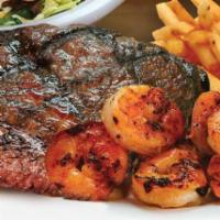 Surf and Turf · 6 oz. sirloin and choice of 8 grilled shrimp or 5 fried shrimp.