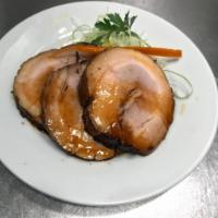 Chashu (Pork Belly) Kozara · Sliced simmered Pork Belly chunks. Topped with house special sauce, and touch of spicy sesam...