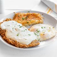 Chicken Fried Steak and Eggs · 8 oz. 44 Farms steak fritter, cream gravy, 2 eggs and hash browns.