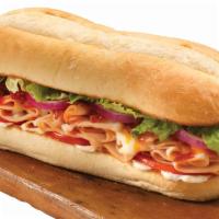 Turkey Sub · Turkey breast and mozzarella cheese, red onions, lettuce, tomatoes and mayonnaise.