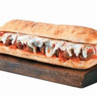 Meatball Sub · Savory all beef meatballs baked with marinara sauce and Wisconsin mozzarella cheese, then sp...