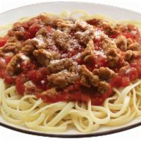Pasta Diablo · Spicy Italian sausage and linguine smothered in marinara and finished with Pecorino Romano c...