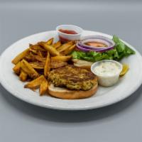 Cabana Crab Cake Sandwich · Made from scratch, in house crab cake with tarter sauce, lettuce, and tomatoes on kaiser rol...