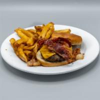 Coastguard Burger · Home made beef patty with bacon and your choice of cheese.