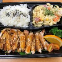 Chicken Teriyaki and Sushi Roll · Served with rice and salad. Served with choice of sushi rolls.