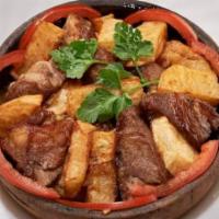 33. Fried Pork with Potatoes Homemade Style Odjahuri · Grandma’s recipe, crispy potatoes, sweet pepper, onion and garlic fresh herbs.
