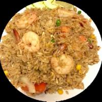 House Fried Rice · Life saver dish. Fried rice with protein choices, onion, tomato, corn, peas, carrot and egg ...