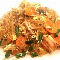 Pad Woon Sen · Clear glass noodles stir fried with protein choices, egg, broccoli, carrot, sprout, cabbage ...