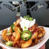 Loaded Pub Fries · Sidewinder Fries smothered with white cheddar queso, bacon, avocado and pico. 