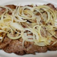 Bistec de carne Lunch · Grilled steak with onions,with rice and sweet plantains bistec de palomilla encebollado o a ...