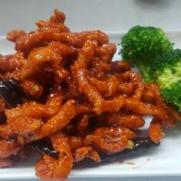 Crispy Shredded General Tso's Chicken · Traditional General Tso's chicken in crunchy form. Spicy.