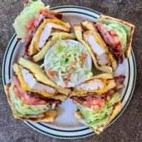 Chicken Club · Grilled chicken breast, Bacon, avocado, tomato, Swiss cheese and mayonnaise on toasted whole...