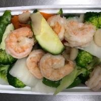 G3. Steamed Mixed Vegetables with Jumbo Shrimp · 