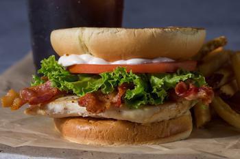 Chicken BLT Sandwich · Bacon, lettuce and tomato topping a tender grilled chicken breast.