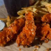 Buffalo Chicken Tender · Our hand-breaded tenders topped with Buffalo sauce for that extra bit of flavor.