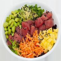 Pro Bowl · Raw icon. Ahi tuna, salmon, brown rice, organic quinoa, spring mix, red beets, edamame, carr...