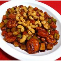 86. Quart of Shrimp with Cashew Nuts · With white rice.