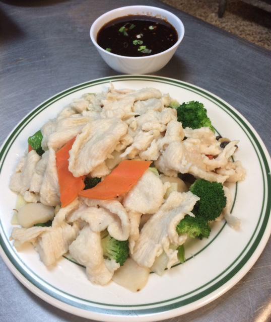 Steamed Broccoli with Chicken · No M.S.G. or salt. Sauce on the side. Served with white rice.