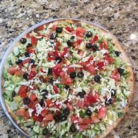 Salad Pizza · Lettuce, tomatoes, red onions, Italian dressing and sauce.