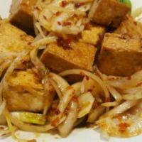 Lemongrass Tofu Plate · Soft tofu sauteed with onions and jalapeno in spicy lemongrass sauce. Vegetarian. 