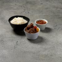 Small Daily Entree · Rice and meat.